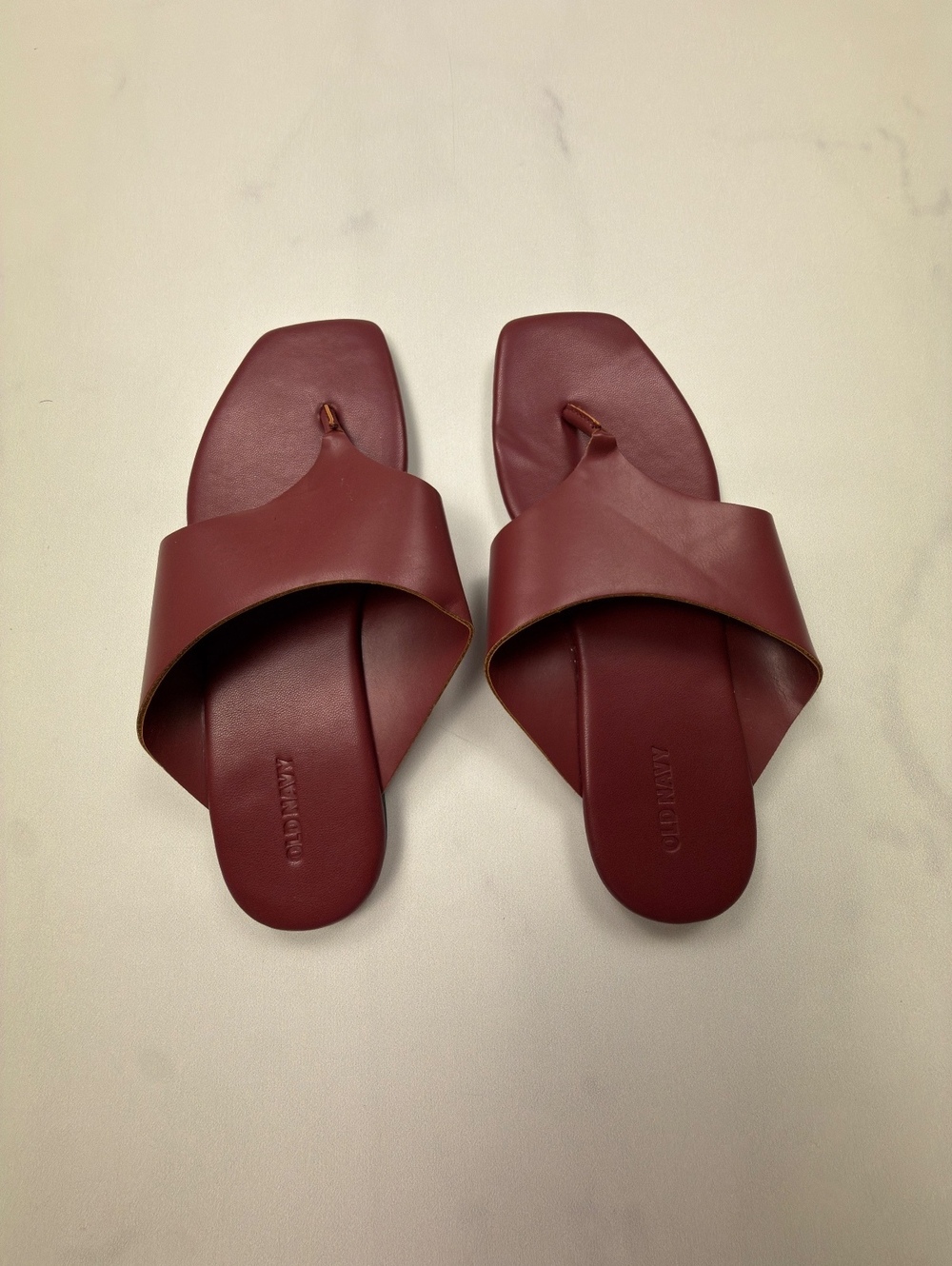 Old Navy Leather Slide Sandals Burgundy 2010s Minimalist - Women 8